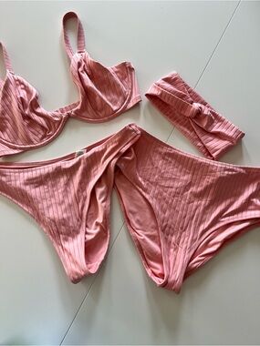 Aerie Ribbed Pink Bikini Set with Swim headband